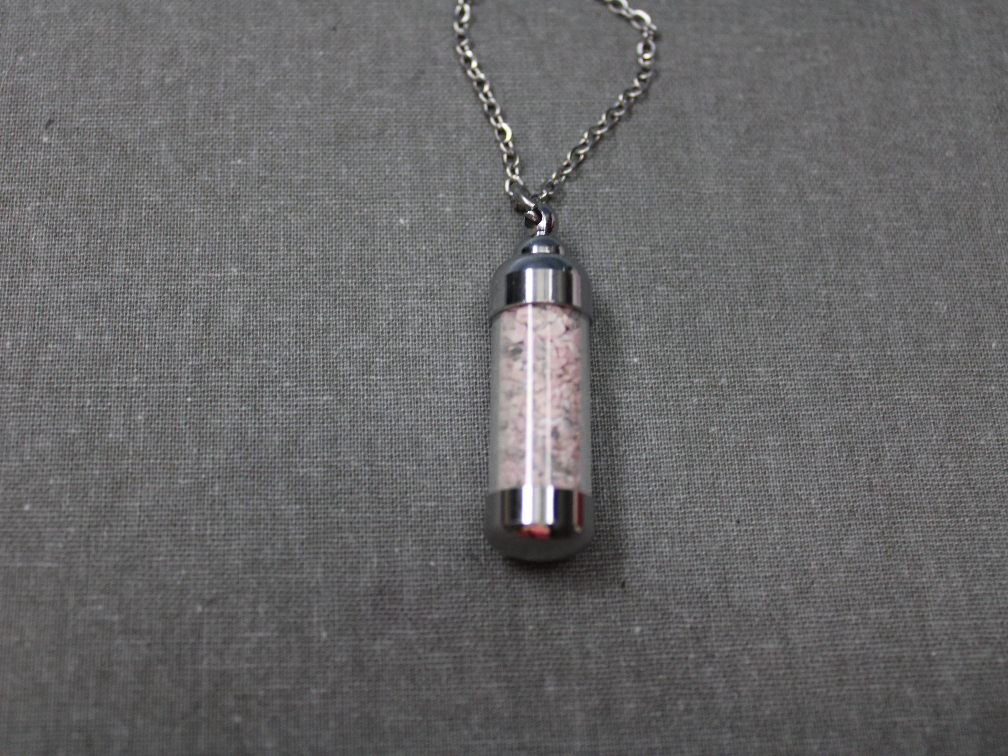Stainless Steel Ground Rhodonite Necklace - Image 1