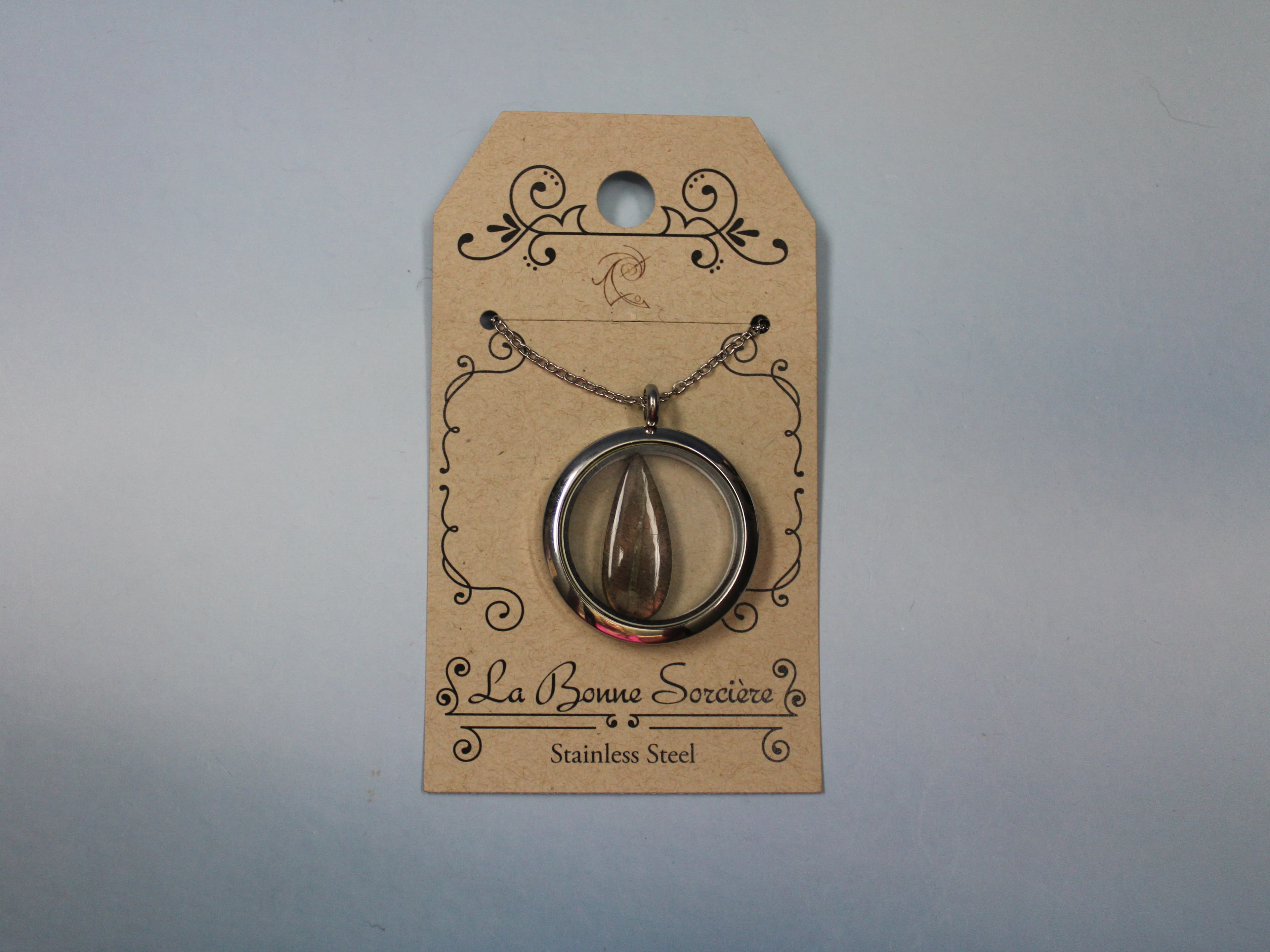 Labradorite Tear Drop in a Stainless Steel Glass Locket - Image 1