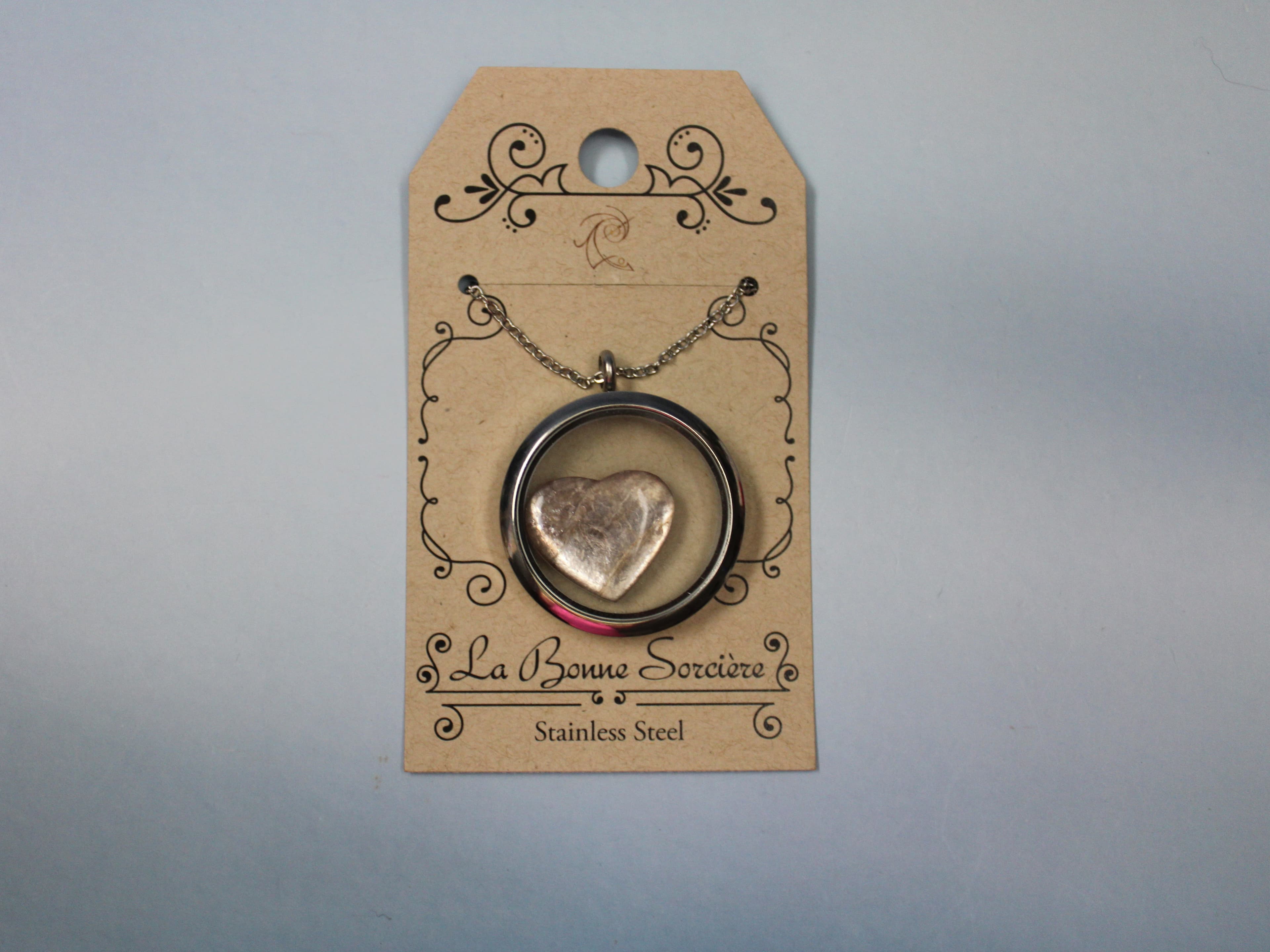 Lepidolite Heart in a Stainless Steel Glass Locket - Image 1