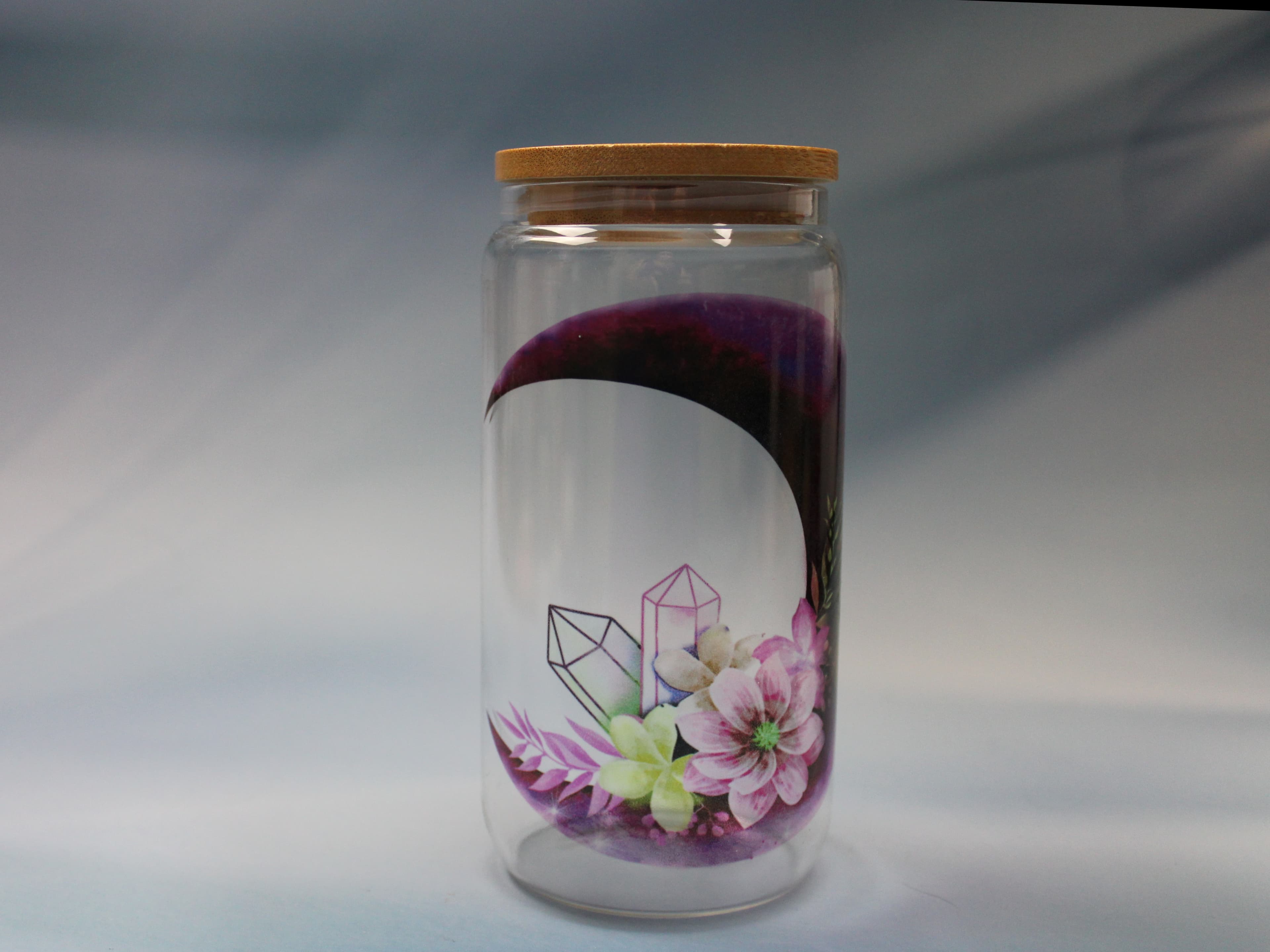 16 oz Crystals & Crescent Moon Drinking Glass with Glass Straw