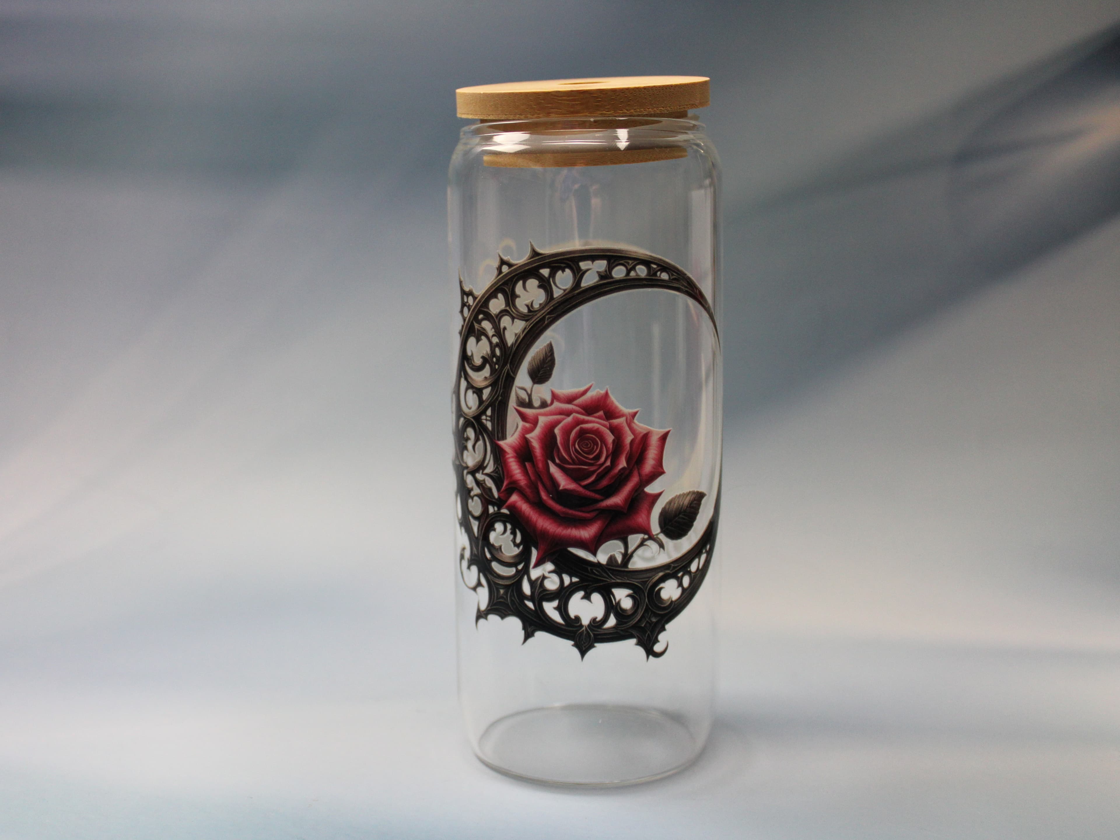 20 oz Crescent Rose moon Drinking Glass with Glass Straw