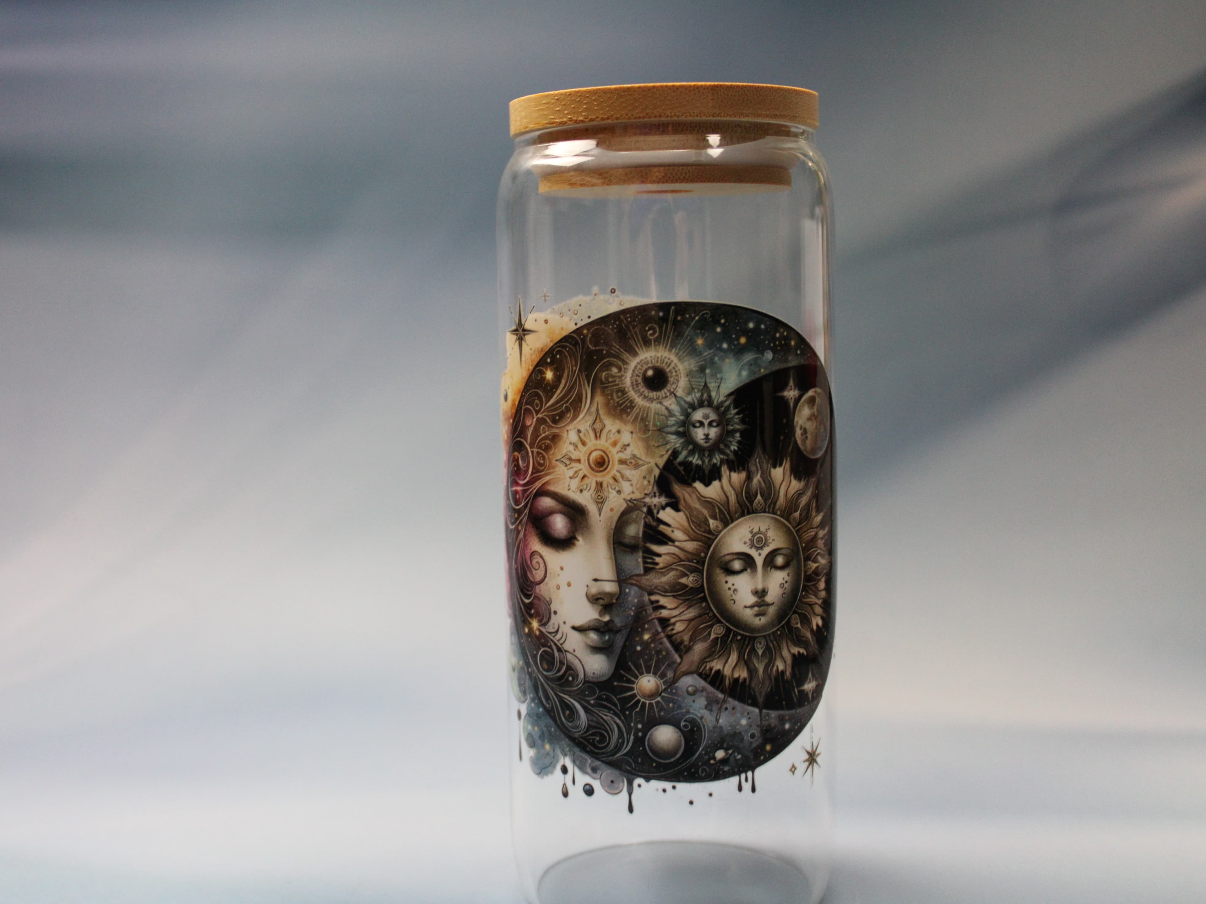 20 oz Sleeping Sun & Moon Drinking Glass with Glass Straw