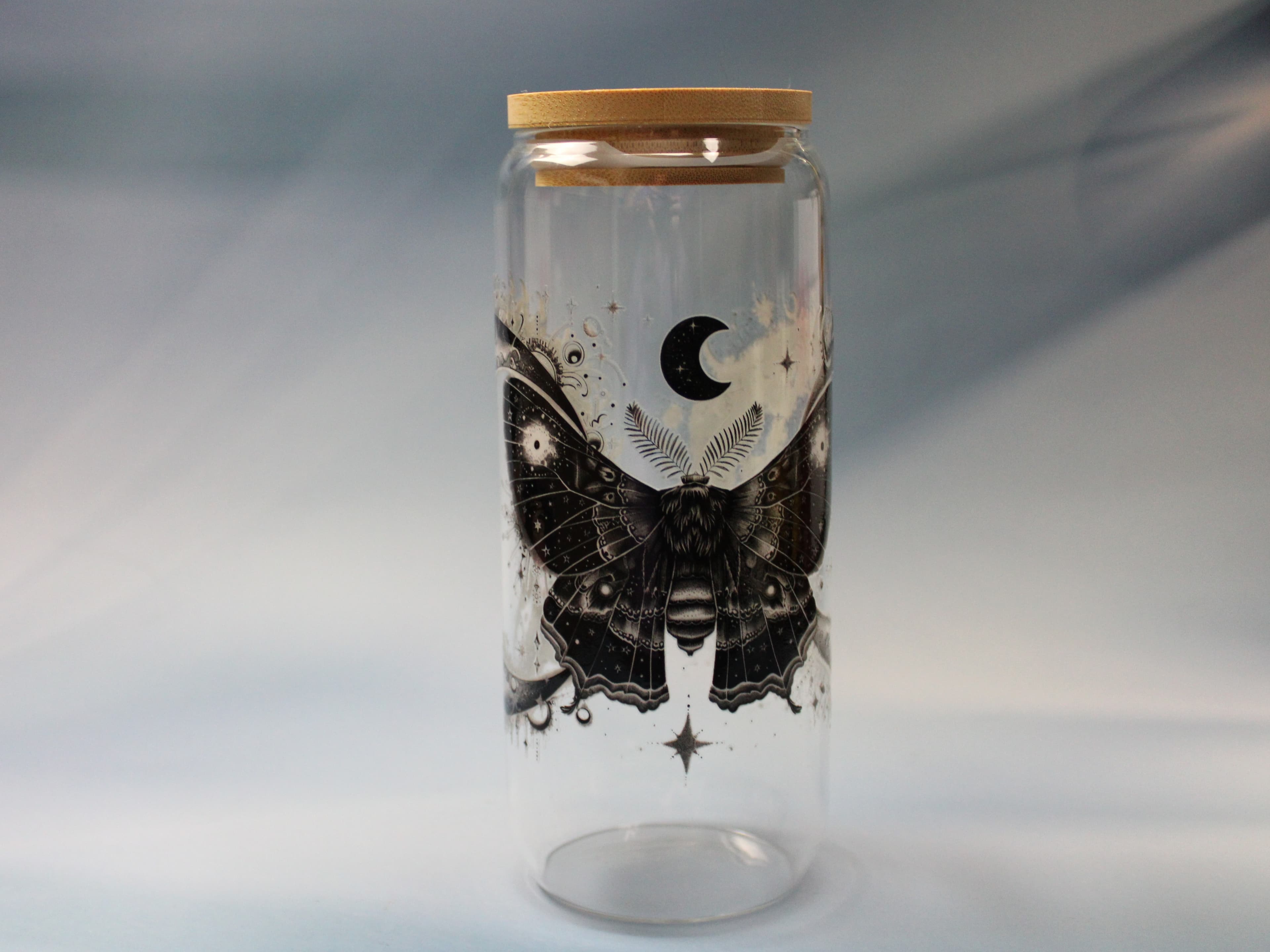 20 oz Gothic Moth Drinking Glass with Glass Straw