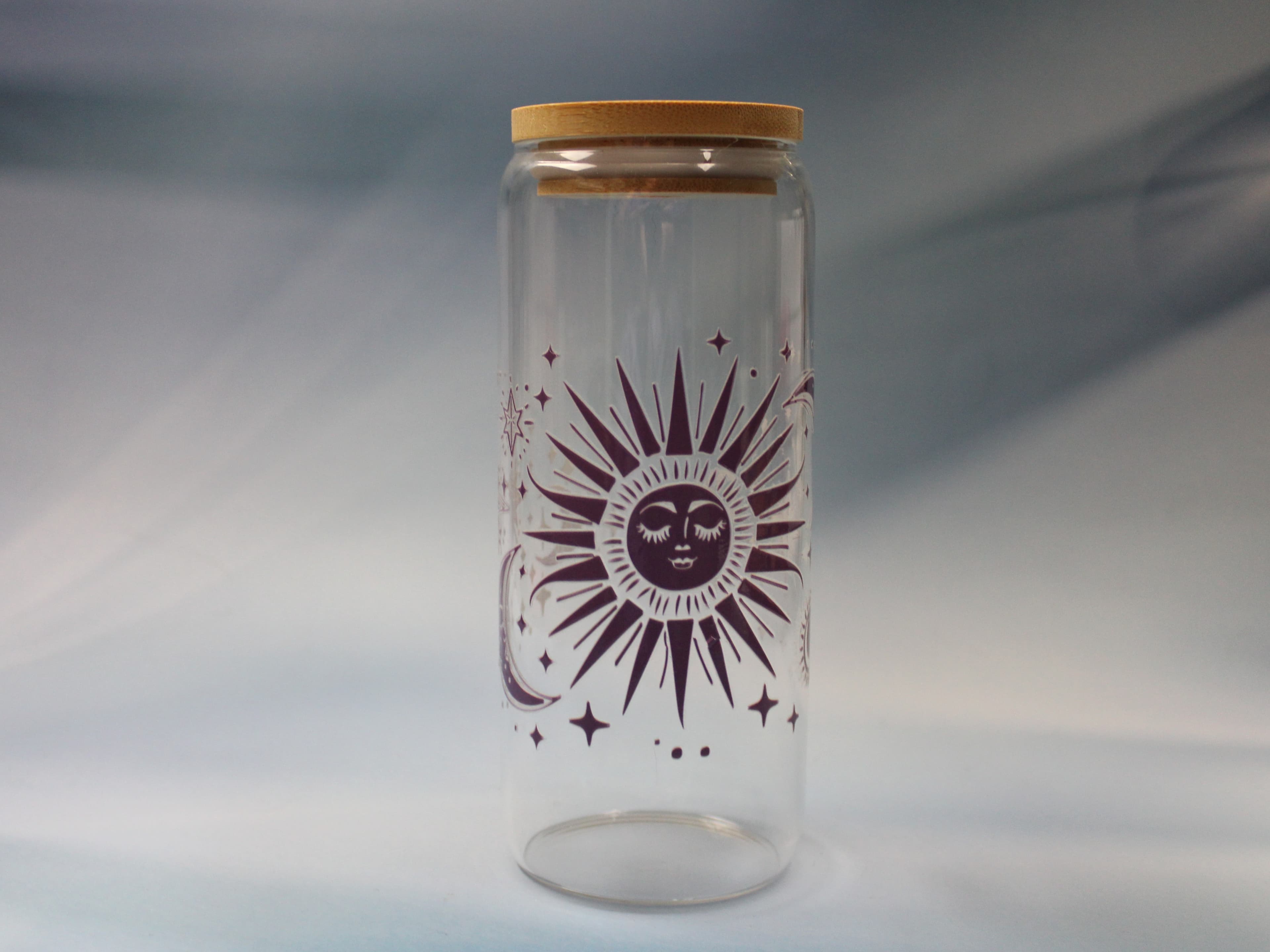 20 oz Retro Sun Moon & Stars Drinking Glass with Glass Straw